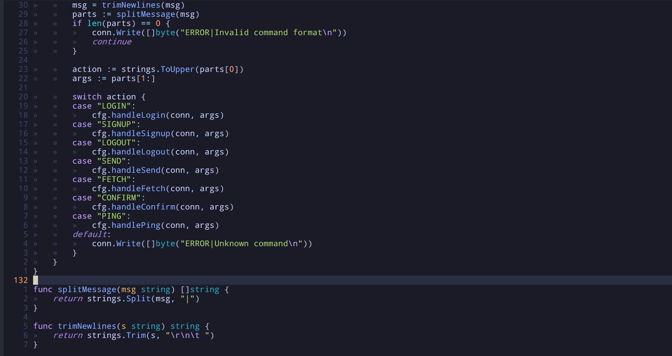 Screenshot of etemes server code.
